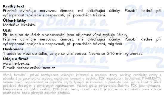 Příbalový leták - HERBEX Meduňka lékařská n.s.20x3g
