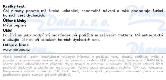 Příbalový leták - HERBEX Máta peprná čaj sypaný 50g
