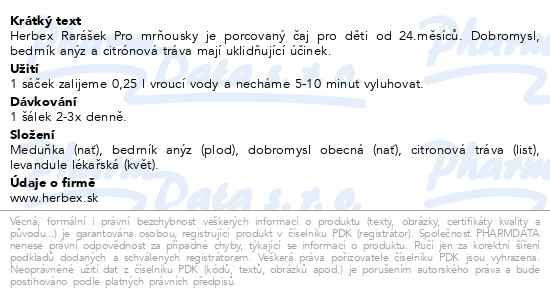 Příbalový leták - HERBEX Rarašek pro mrňousky od 24.m. n.s.20x1.5g