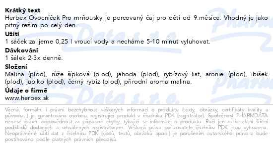 Příbalový leták - HERBEX Ovocníček pro mrňousky od 9.m. n.s.20x1.5g