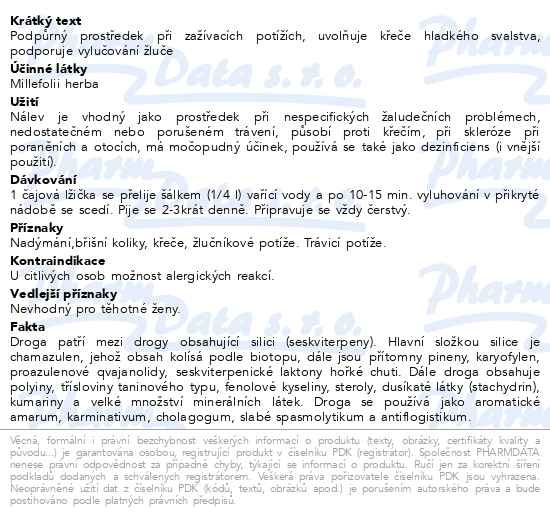 Příbalový leták - HERBEX Řebříček obecný n.s.20x3g