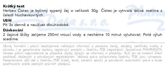 Příbalový leták - HERBEX Čistec čaj sypaný 30g
