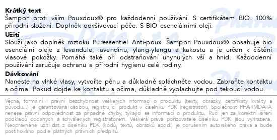 Příbalový leták - PURESSENTIEL Šampon PODOUX proti vším 200ml BIO