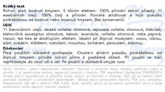 Příbalový leták - PURESSENTIEL Roller na bodnutí hmyzem 5ml