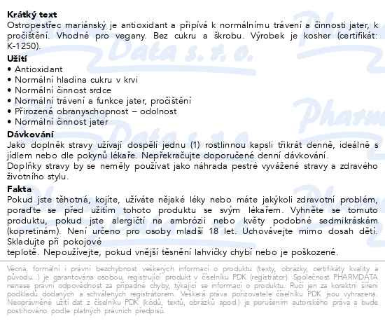 Příbalový leták - Solgar Ostropestřec mariánský 100mg cps.50