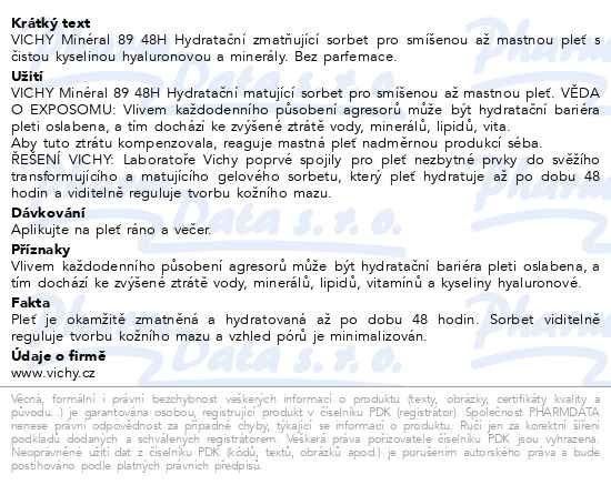Příbalový leták - VICHY MINERAL 89 Hydratační sorbet 50ml