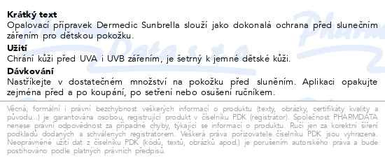 Příbalový leták - Dermedic Sunbrella Baby SPF 50+ Opalovací mléko 150ml