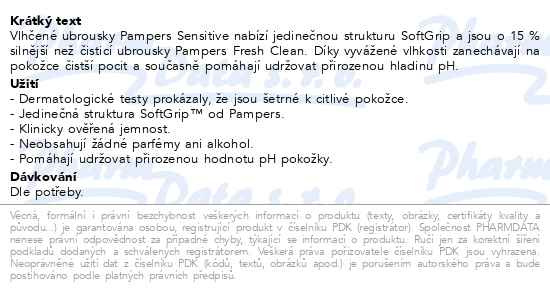 Příbalový leták - Pampers vlhčené ubrousky Sensitive 52ks