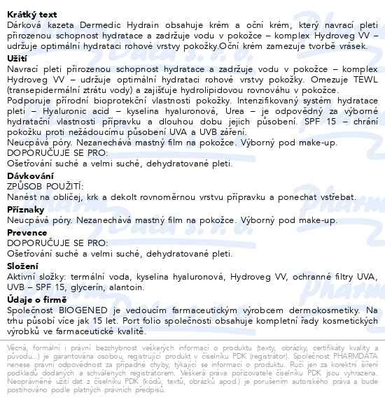 Příbalový leták - DERMEDIC H3 Hluboce hydratační krém dárkový set
