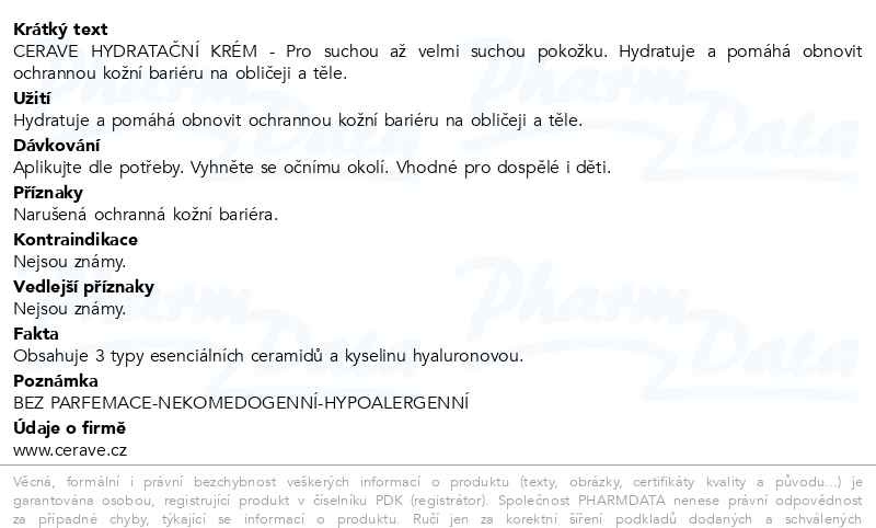 Příbalový leták - CeraVe Hydratační krém pro suchou až velmi suchou pokožku 454 g