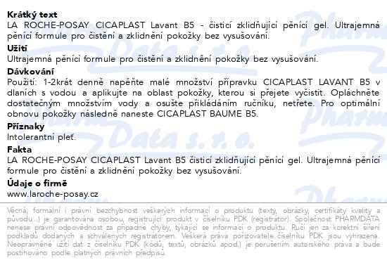 Příbalový leták - LA ROCHE-POSAY CICAPLAST B5 Čisticí gel 200ml
