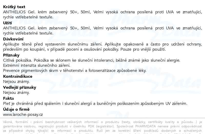 Příbalový leták - LA ROCHE-POSAY Anthelios Tónovaný zmatňující gel-krém na obličej SPF 50+ 50 ml