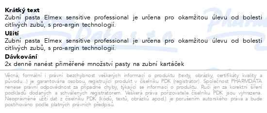 Příbalový leták - Elmex Sensitive Professional zubní pasta 75ml