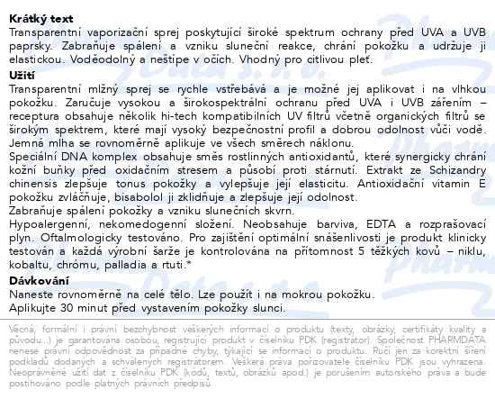 Příbalový leták - RILASTIL Sun System Ochranný sprej SPF50+ 200ml