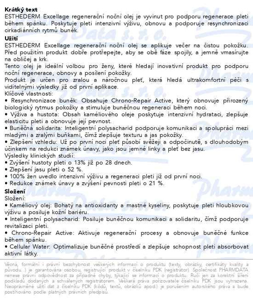 Příbalový leták - ESTHEDERM Excellage regenerační noční olej 30ml