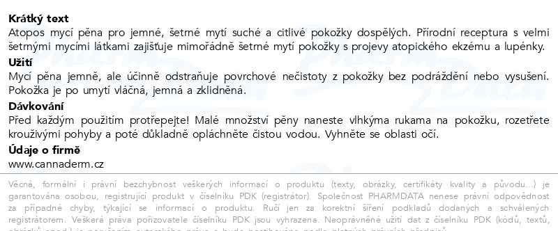 Příbalový leták - Cannaderm Atopos mycí pěna NEW 180ml