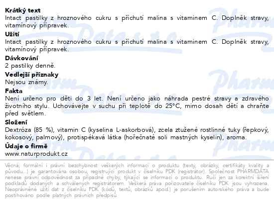 Příbalový leták - Intact hroznový cukr s vitaminem C, malina 16ks