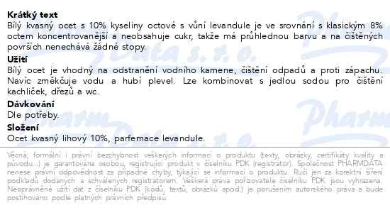 Příbalový leták - Allnature Bílý ocet sprej 10 % s vůní levandule 500 ml