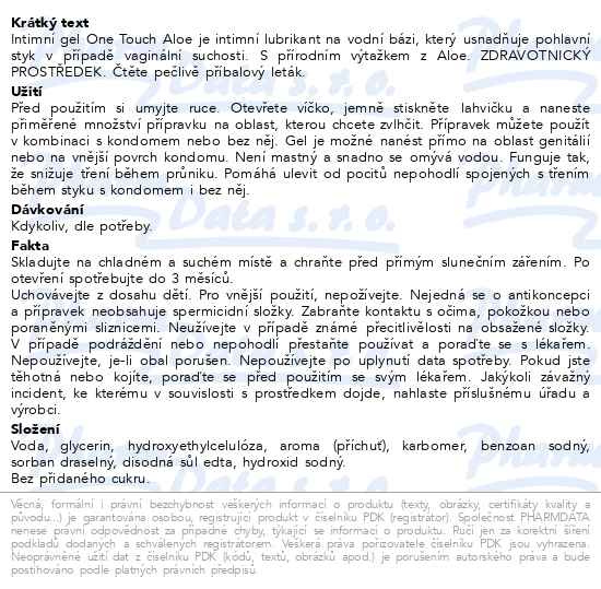 Příbalový leták - One Touch Aloe intimní gel lubrikační 75ml