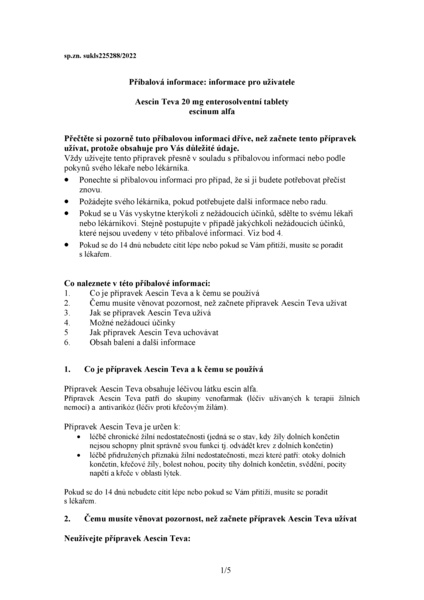 Příbalový leták (SUKL) - Aescin Teva, 20 mg, 30 enterosolventních tablet