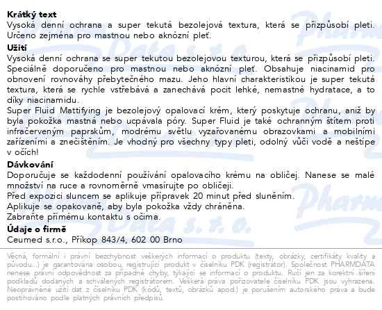 Příbalový leták - Babé Super Fluid Mattifying SPF50 50 ml (Zmatňující)