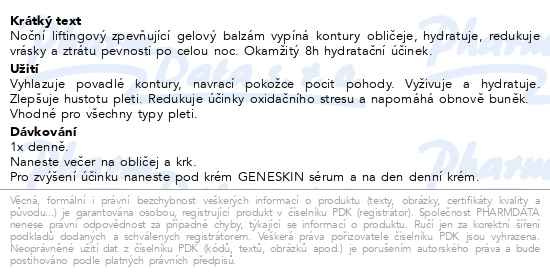 Příbalový leták - ISISPHARMA Geneskin lifting.zpevň.gel.balzám 50ml