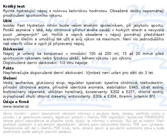 Příbalový leták - ISOSTAR Fast Hydration lemon 500ml