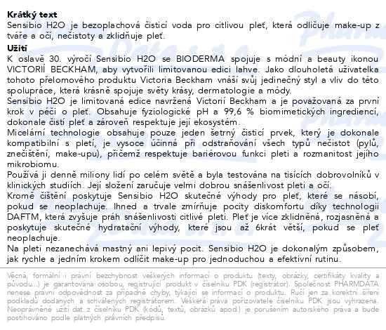 Příbalový leták - BIODERMA Sensibio H2O 500 ml limitovaná edice VB