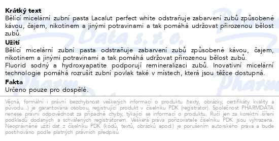 Příbalový leták - Lacalut perfect white micelární zubní pasta 75ml