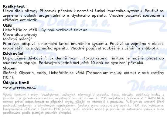 Příbalový leták - Green Idea Lichořeřišnice bezlihový extrakt 100ml