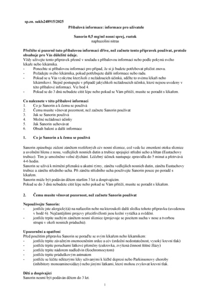 Příbalový leták (SUKL) - Sanorin 0.5mg/ml nas.spr.sol.1x10ml