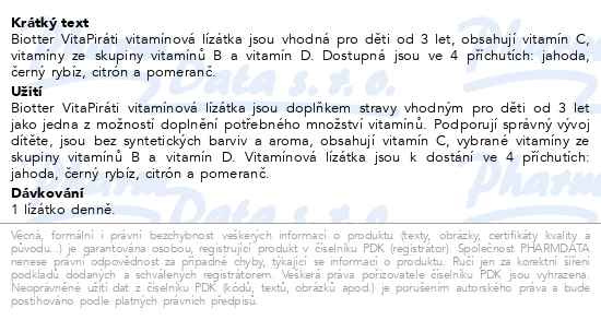 Příbalový leták - Biotter VitaPiráti vitamínová lízátka 24ks