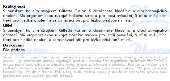 Příbalový leták - Gillette Fusion5 Pánský Holicí Strojek, 1 Holicí Strojek, 11 Náhradních Hlavic
