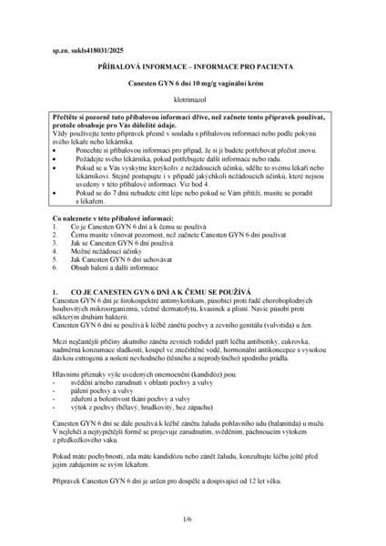 Příbalový leták (SUKL) - Canesten Gyn 6 dní, vaginální krém