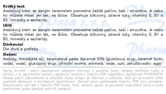 Příbalový leták - Allnature Arašídový krém slaný karamel 260g
