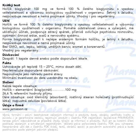 Příbalový leták - JAMIESON Hořčík bisglycinát 100mg cps.70