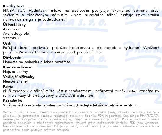 Příbalový leták - NIVEA SUN Mléko na opalování Protect & Moisture SPF 30 200ml