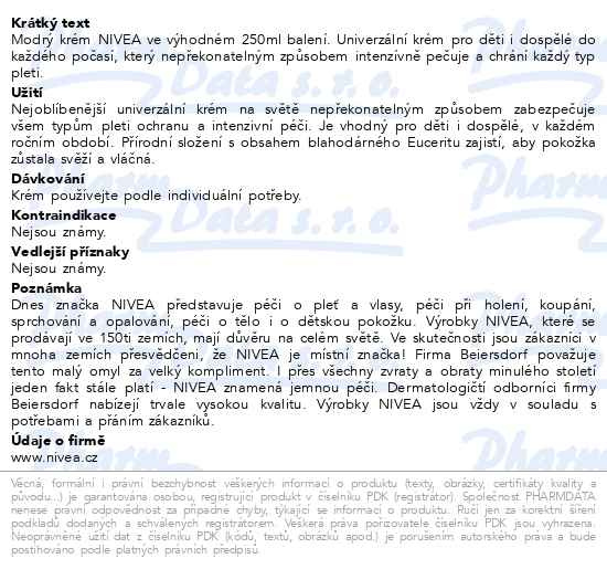 Příbalový leták - NIVEA Creme 250ml