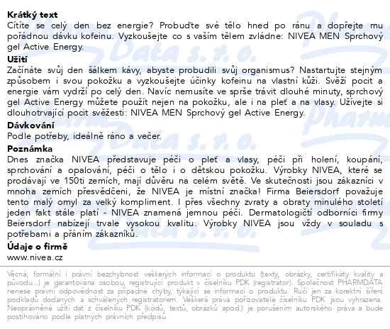 Příbalový leták - NIVEA MEN Sprchový gel Active Energy 500ml