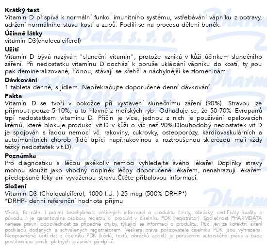 Příbalový leták - NatureVia Vitamin D3-Efekt 1000 IU BOX 30x10 tablet
