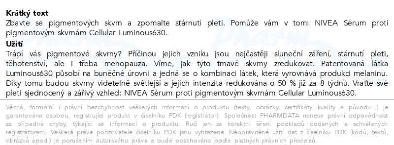 Příbalový leták - NIVEA Sérum proti pigmentovým skvrnám Luminous630® 30ml