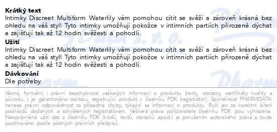 Příbalový leták - Discreet Waterlily Multiform Deo intimky 100ks