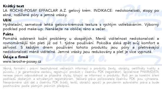 Příbalový leták - LA ROCHE-POSAY EFFACLAR A.Z. gel-krém 40ml