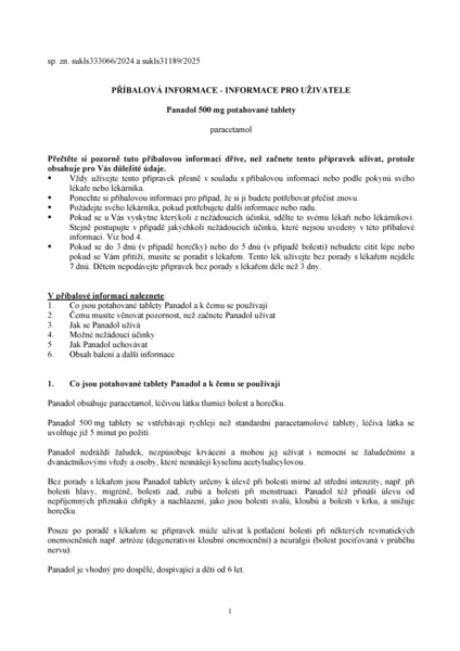 Příbalový leták (SUKL) - Panadol 500mg 24 potahovaných tablet