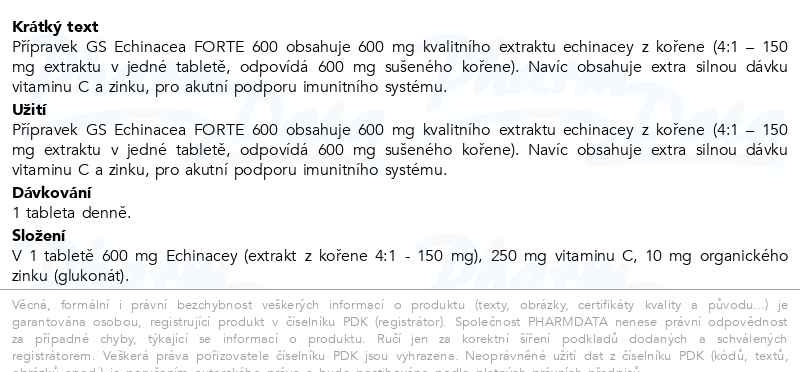 Příbalový leták - GS Echinacea Forte 600 70+20 tablet