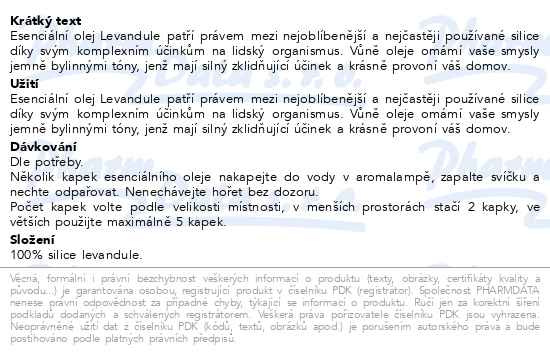 Příbalový leták - Allnature Esenciální olej Levandule 10ml