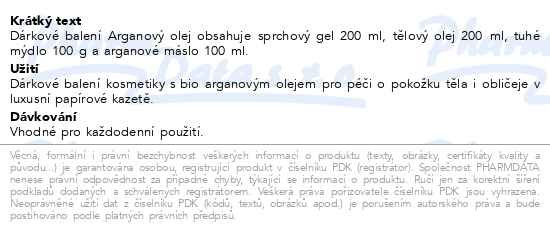 Příbalový leták - BodyTip dárková kazeta Arganový olej