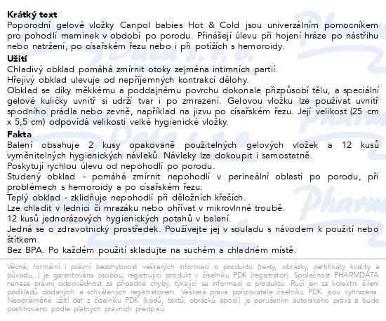 Příbalový leták - Canpol babies Poporodní gelové vložky/obklady Hot&Cold 2ks