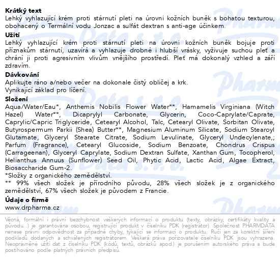 Příbalový leták - JONZAC SUBLIMACTIVE Lehký krém na vrásky BIO 40ml