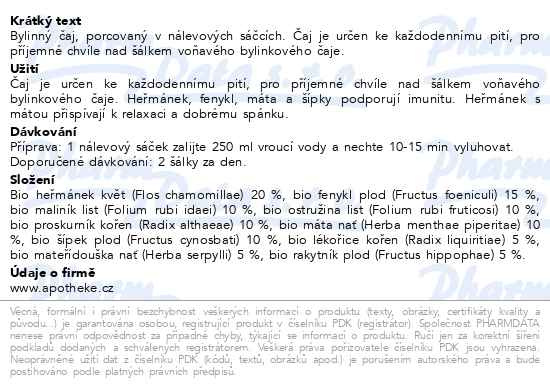 Příbalový leták - Apotheke BIO Pro radost s mateřídouškou čaj20x1.5g